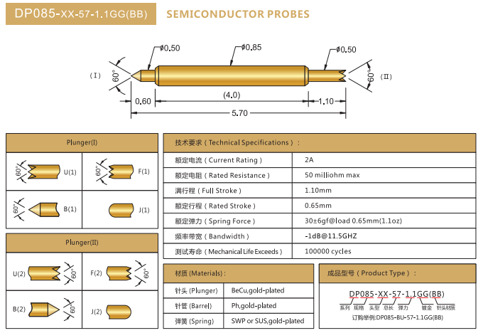 DP0.85mm探針，雙頭探針，華榮華BGA探針廠家